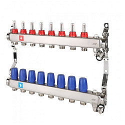  Коллекторная группа из нержавеющей стали DN 25-8 выходов G-3/4'', с расходомерами, с дренажным краном и воздухоотводчиком, евроконус, MVI MS.708.06 (922101668) со склада Проконсим в Ростове-на-Дону
