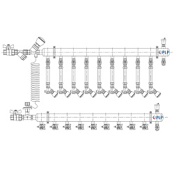  Коллекторный узел на 9 выход. PLP УКЭО-МАКСИМУМ 5-30/25-60кПа Ду50 1'' - 1/2'' Ру10 сталь, подкл. боковое левое (922156289) со склада Проконсим в Ростове-на-Дону