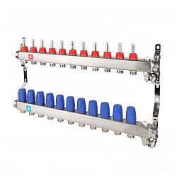  Коллекторная группа из нержавеющей стали DN 25-11 выходов G-3/4'', с расходомерами, с дренажным краном и воздухоотводчиком, евроконус, MVI MS.711.06 (922101671) со склада Проконсим в Ростове-на-Дону