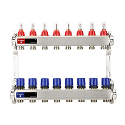  Коллекторная группа из нержавеющей стали DN 25-8 вых. G-3/4'', евроконус, с расходомерами, без дренажного крана и воздухоотводчика, VARMEGA VM15108 (930416006) со склада Проконсим в Ростове-на-Дону