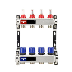  Коллекторная группа из нержавеющей стали DN 25-4 вых. G-3/4'', евроконус, с расходомерами, без дренажного крана и воздухоотводчика, VARMEGA VM15104 (930416002) со склада Проконсим в Ростове-на-Дону